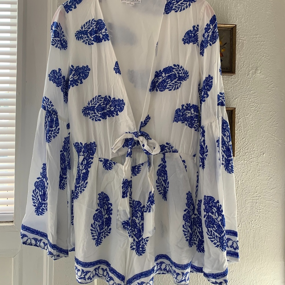 Bell Sleeve, Plunge Neckline Romper - Size S